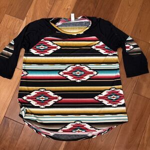 Giddy Up Glamour Aztec Blouse Top Shirt L Relaxed 3/4 Sleeve